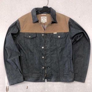 Iron and Resin Dark Indigo Denim Jacket, brown waxed canvas